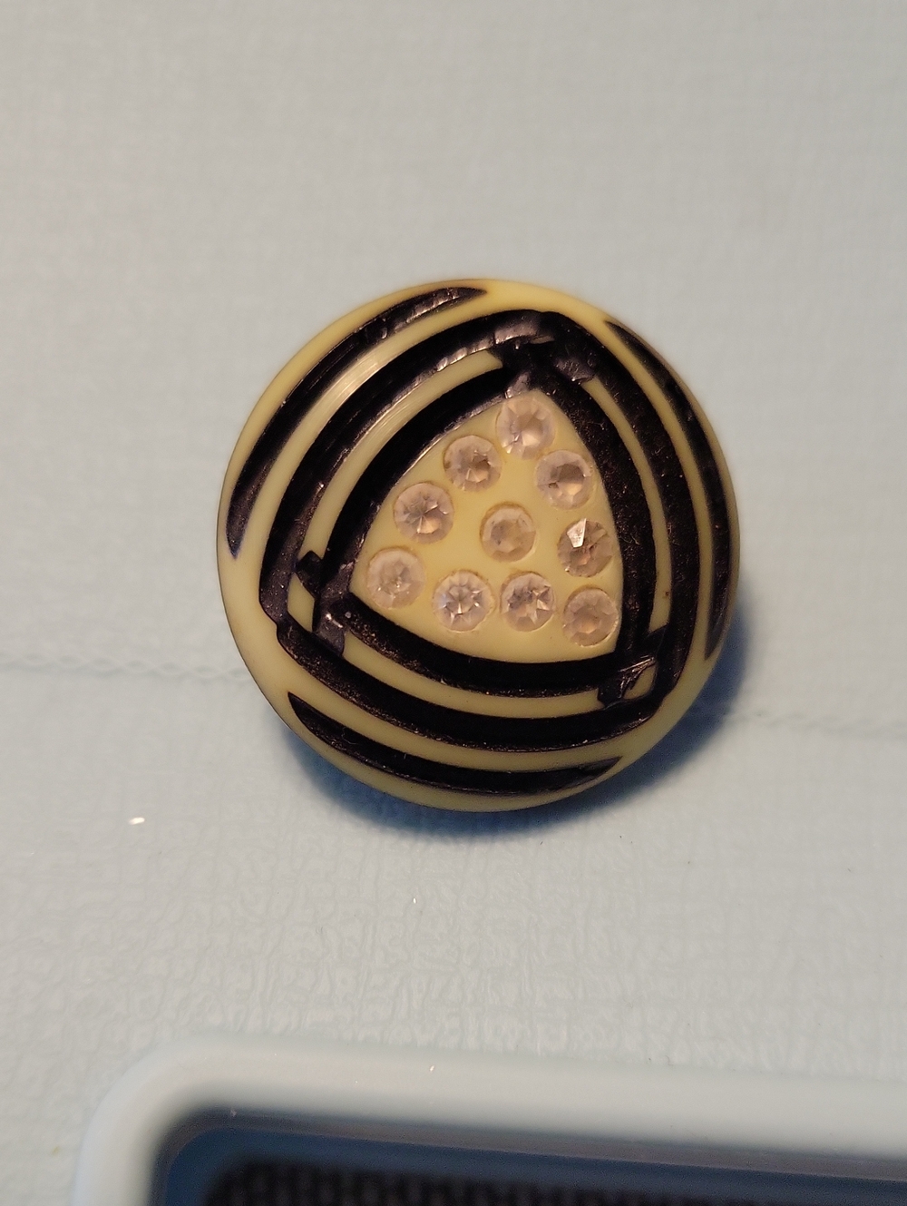 VINTAGE Round Black and Cream Statement  with Rhinestones Brooch